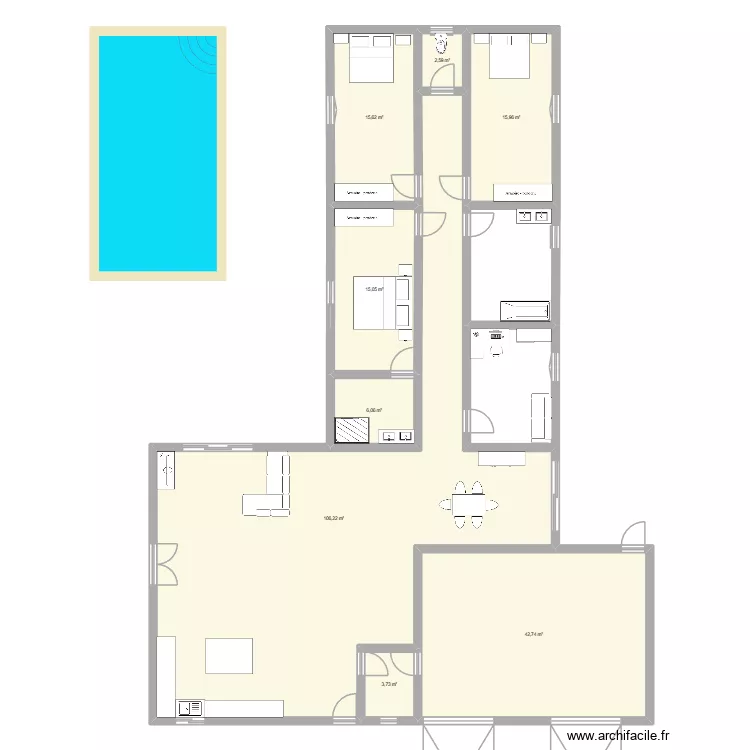 delju. Plan de 8  et 208 m²