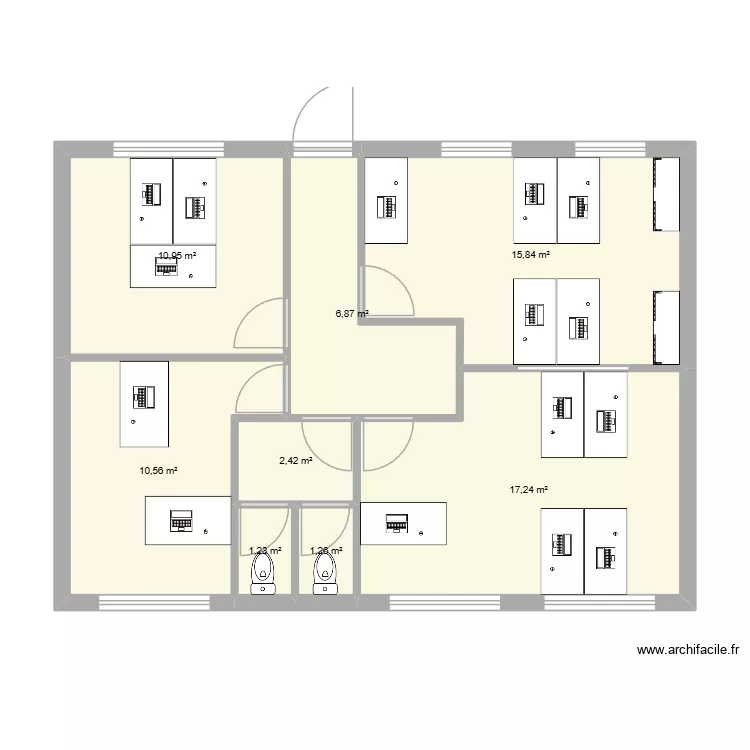B39. Plan de 8 pièces et 66 m²