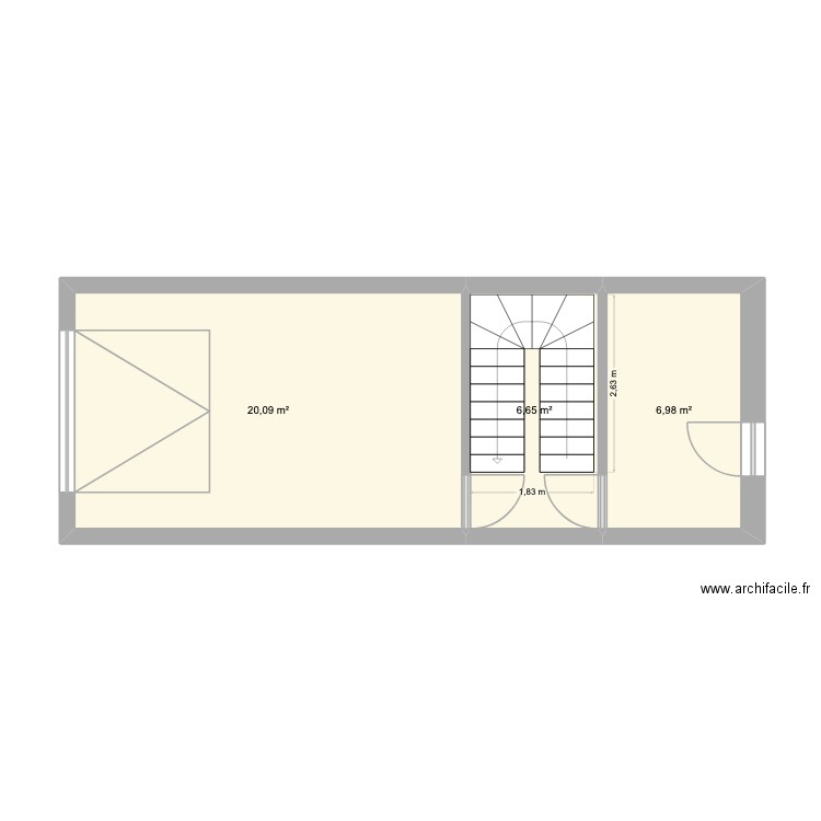 extension. Plan de 3 pièces et 34 m2