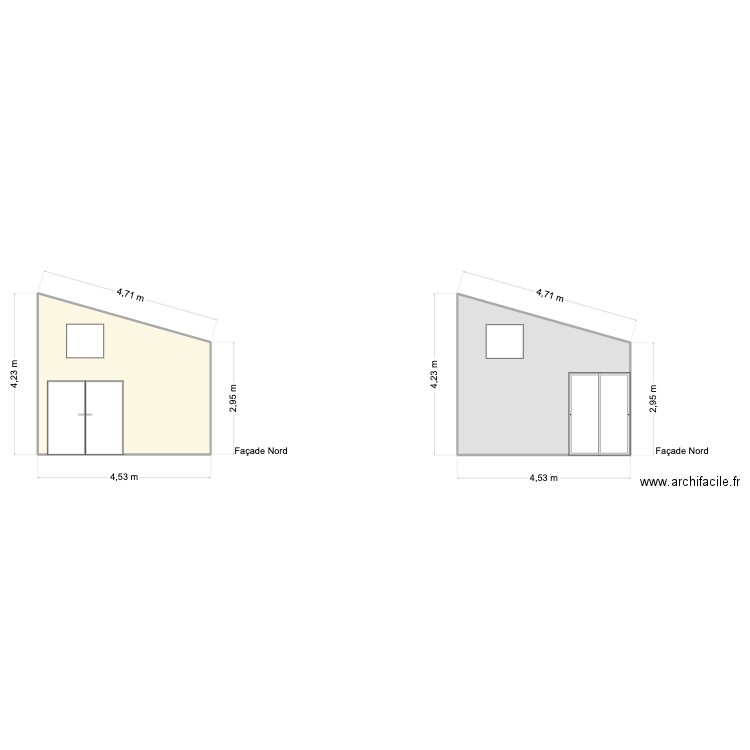 façade nord. Plan de 2 pièces et 32 m2