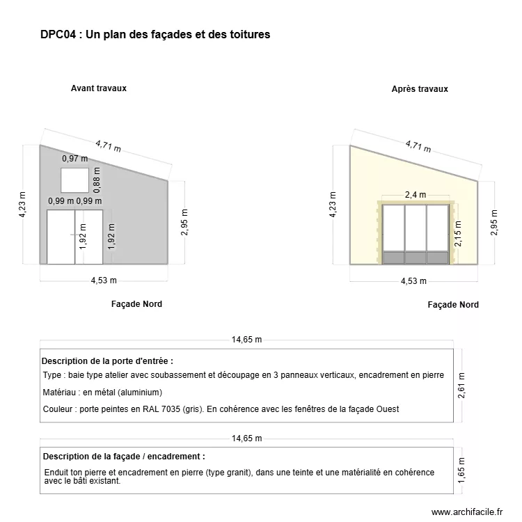 fa&ccedil;ade nord. Plan de 2 pièces et 32 m²