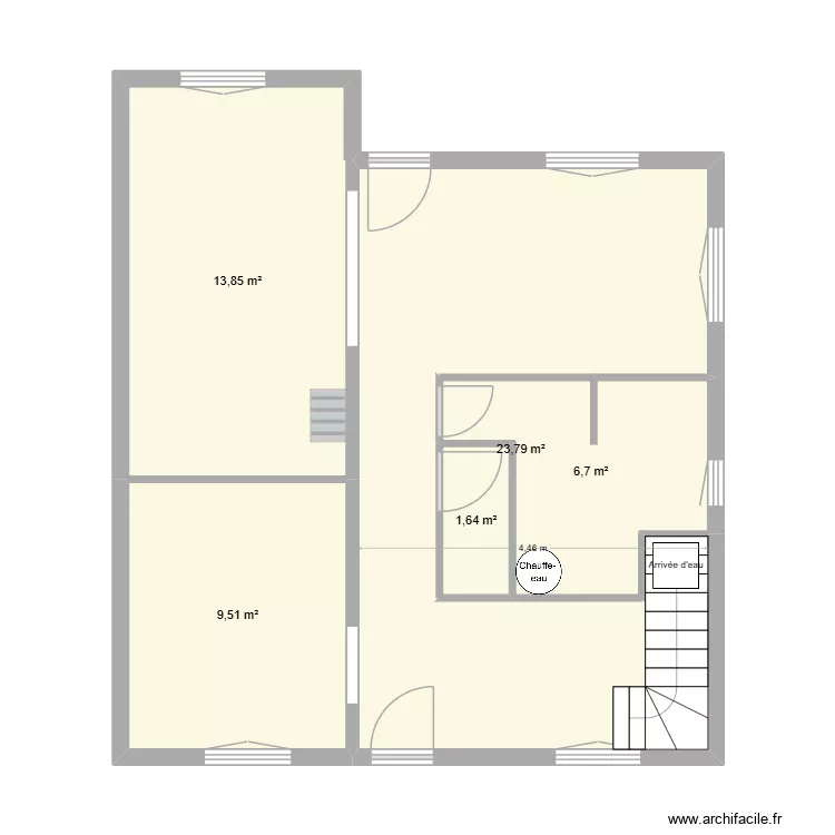 RDC maison de la minerve Agencement SDB (ballon et tableau &eacute;lec). Plan de 5  et 55 m²
