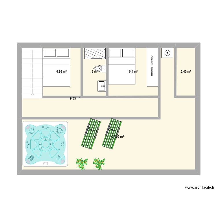 ETAGE 2. Plan de 6 pièces et 53 m2