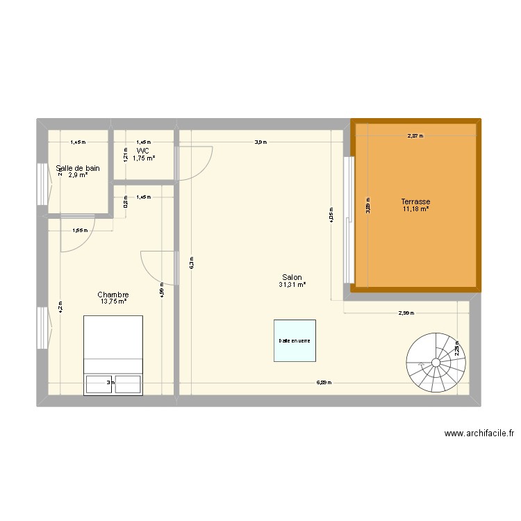 Paradisier 1er. Plan de 5 pièces et 61 m2
