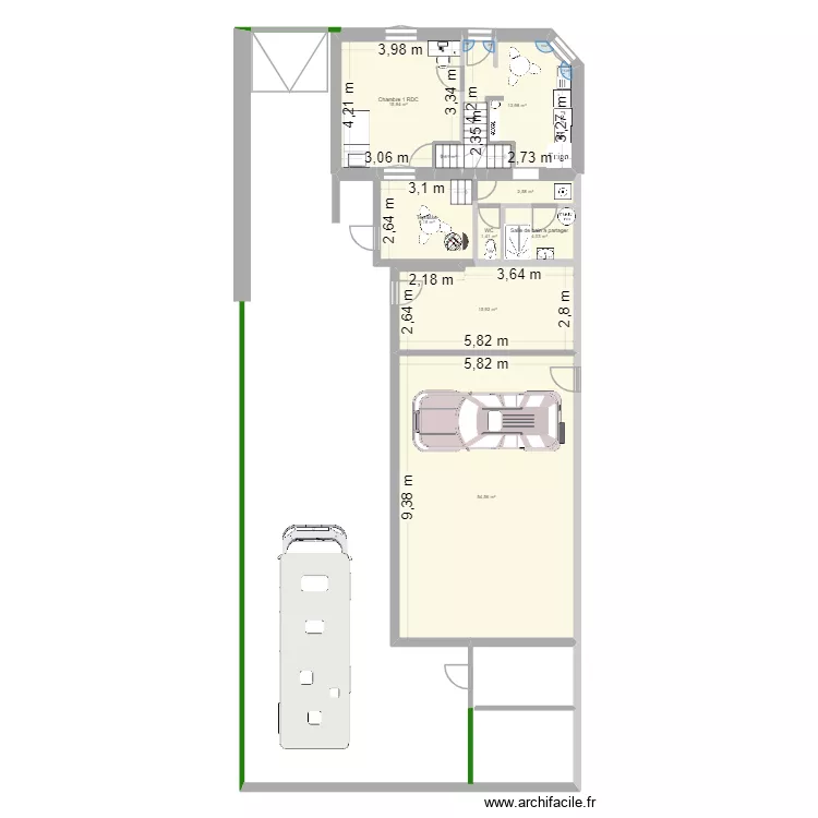 maison 94 rdc 3 CH sdb a partager. Plan de 15  et 140 m²