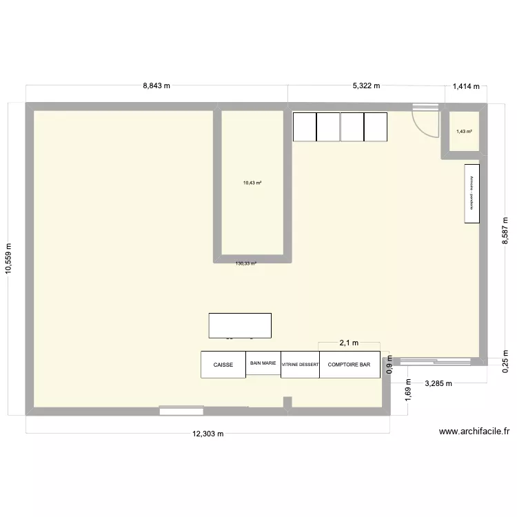 plan boutique 2. Plan de 3  et 142 m²