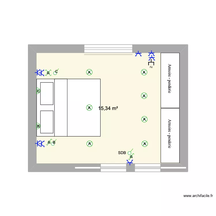 PLAN ELECTRIQUE CHAMBRE 1. Plan de 1 et 15 m² PLAN ELECTRIQUE CHAMBRE 1. Plan de 1 et 15 m²