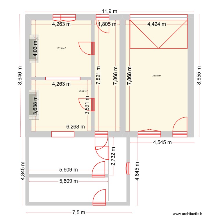 plan red  exitent. Plan de 6 pièces et 163 m2