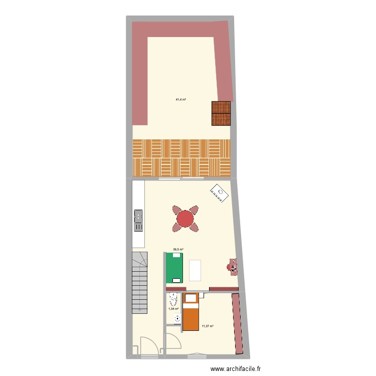 Valmy RDC essai 1. Plan de 4 pièces et 91 m2
