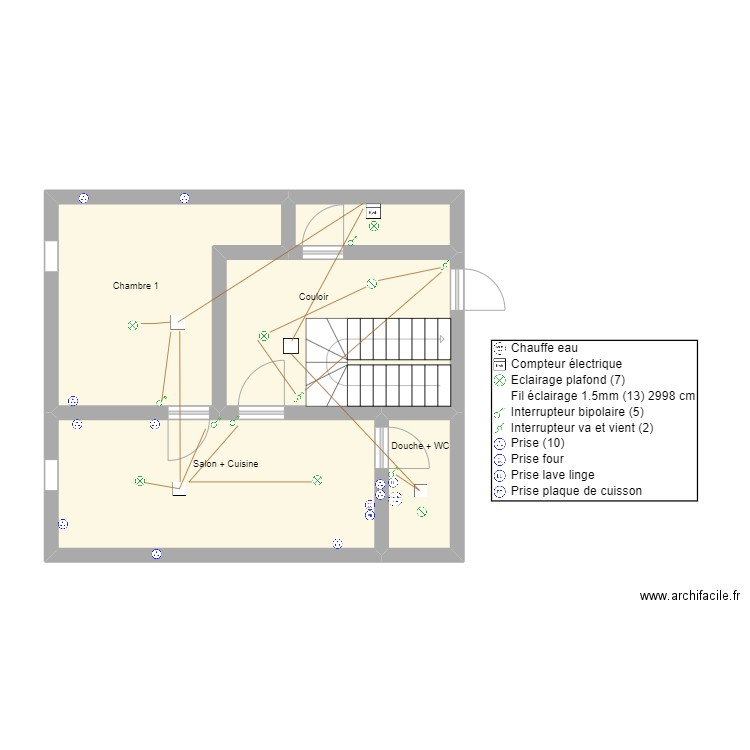 plan points lumineux. Plan de 5 pièces et 46 m2