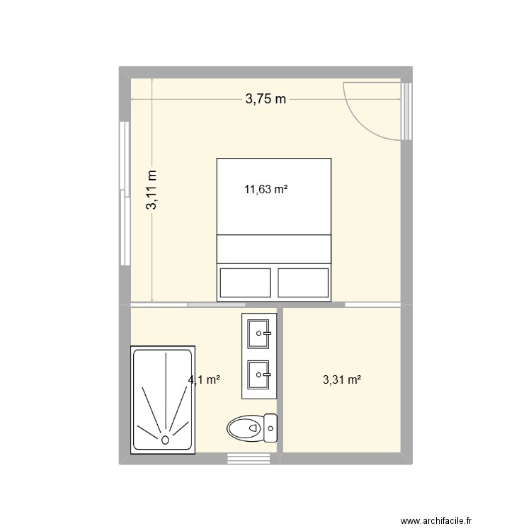 plan extension. Plan de 3 pièces et 19 m2