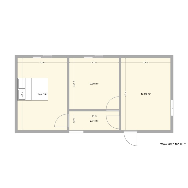 eau blanche 1. Plan de 4 pièces et 42 m2