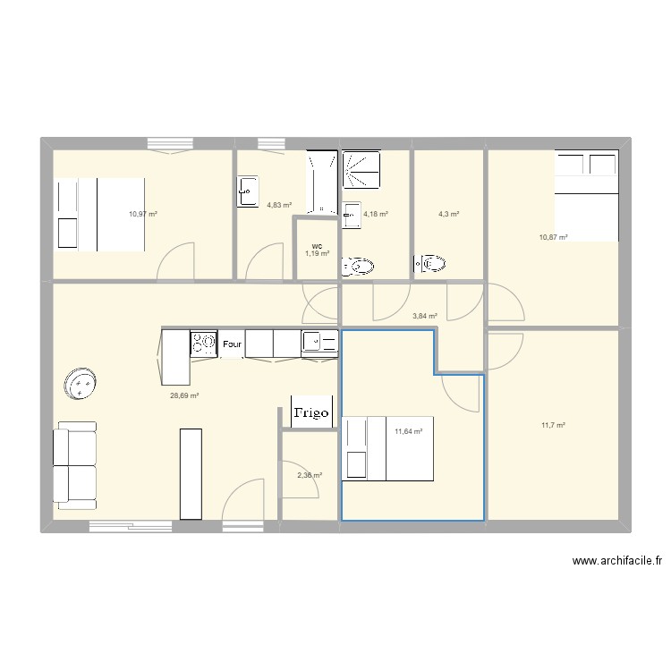 maison babeau seguin. Plan de 11 pièces et 95 m2