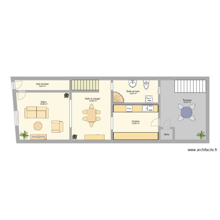 Rez maison Ougrée. Plan de 8 pièces et 68 m2
