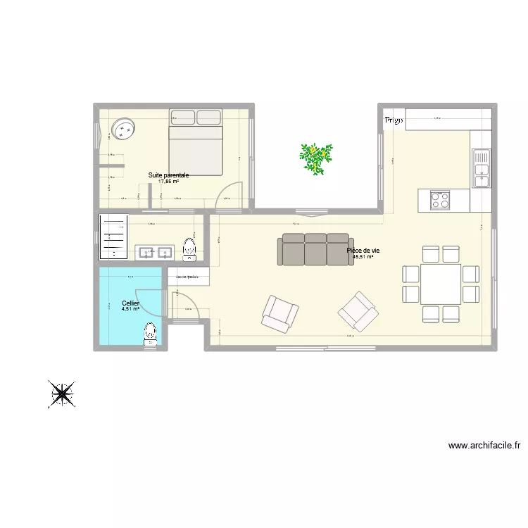 Maison T2 avec patio. Plan de 3 et 68 m² Maison T2 avec patio. Plan de 3 et 68 m²