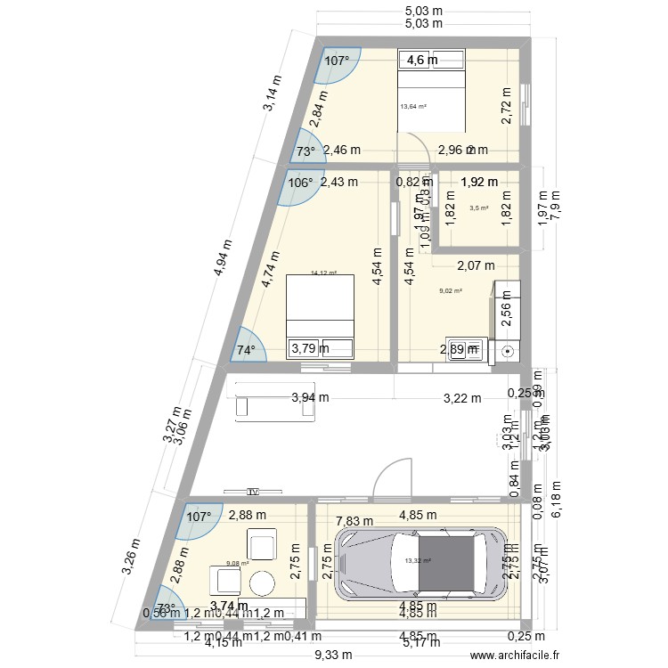SAINA. Plan de 6 pièces et 63 m2