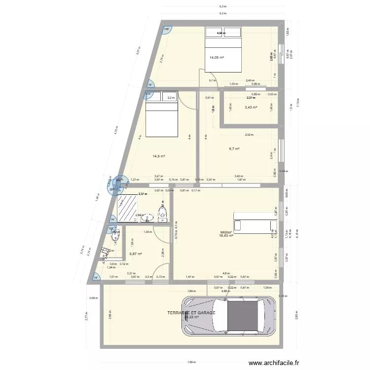 SAINA 2. Plan de 7 pièces et 87 m²