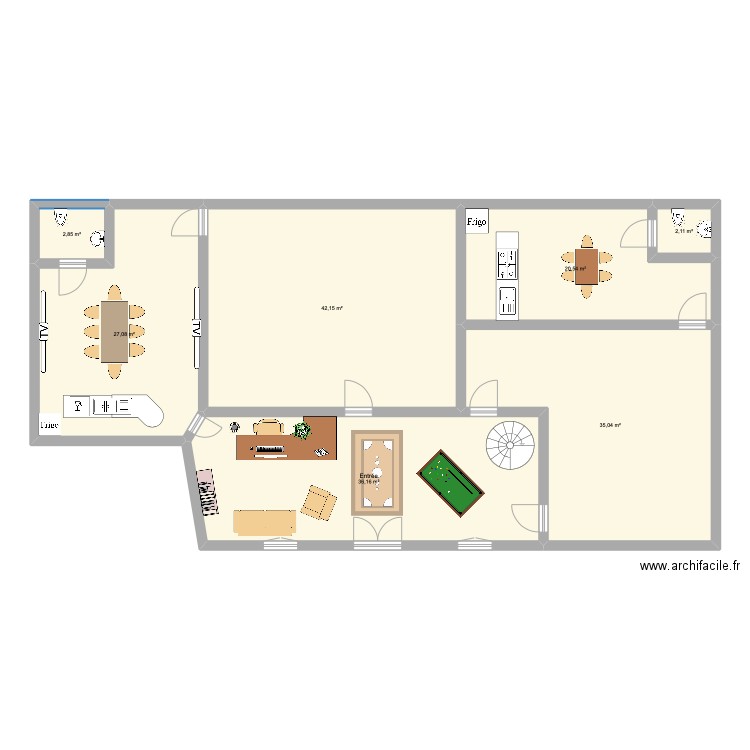 rez de chaussé : l'énigme gourmande. Plan de 7 pièces et 166 m2