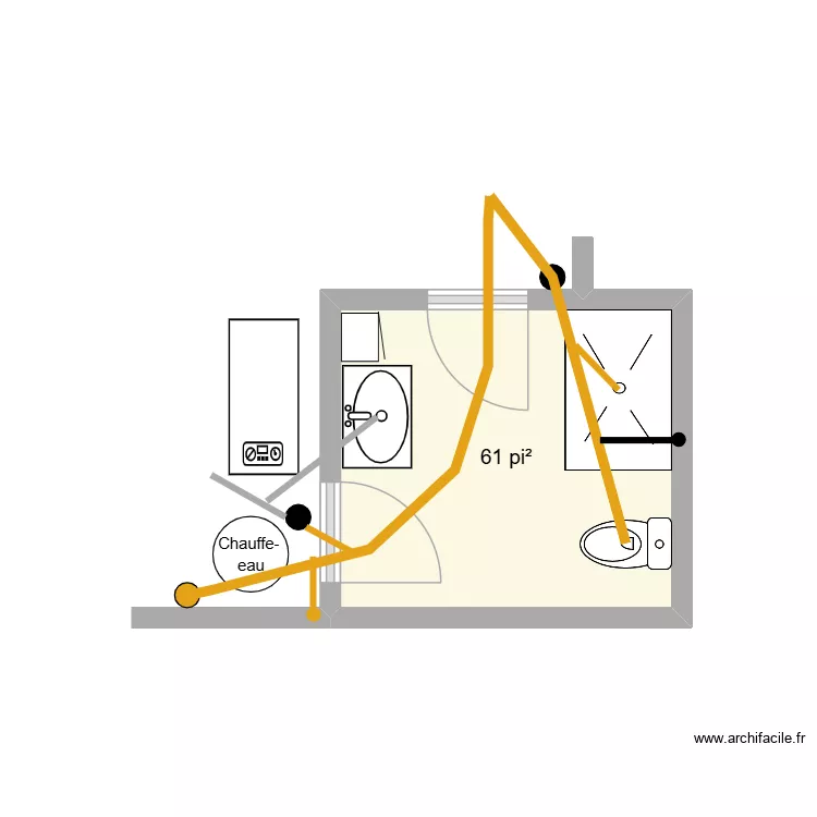 Plomberie salle de bain. Plan de 1 Pièce et 6 m² Plomberie salle de bain. Plan de 1 Pièce et 6 m²