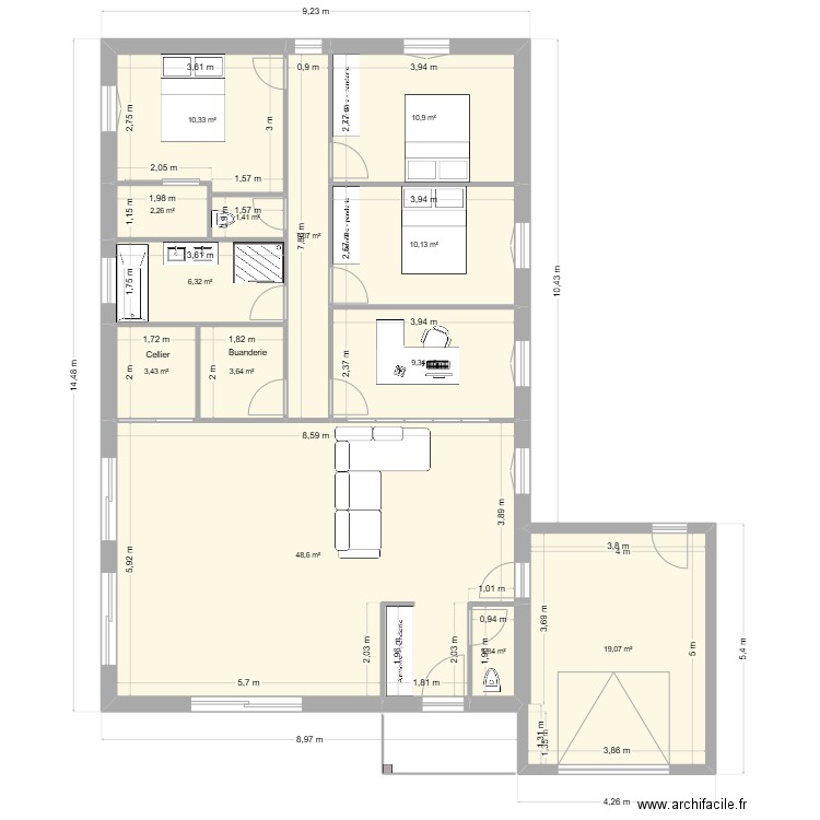 ARNAUD. Plan de 13 pièces et 134 m2