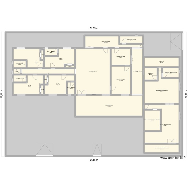 04 pieces villa. Plan de 28 pièces et 996 m2