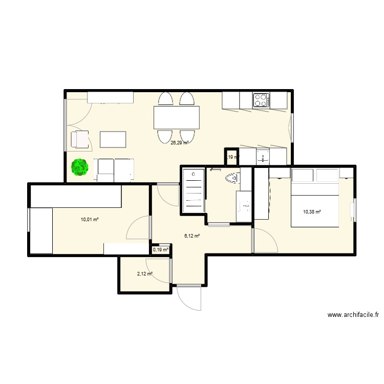 plan Appart 2. Plan de 7 pièces et 55 m2
