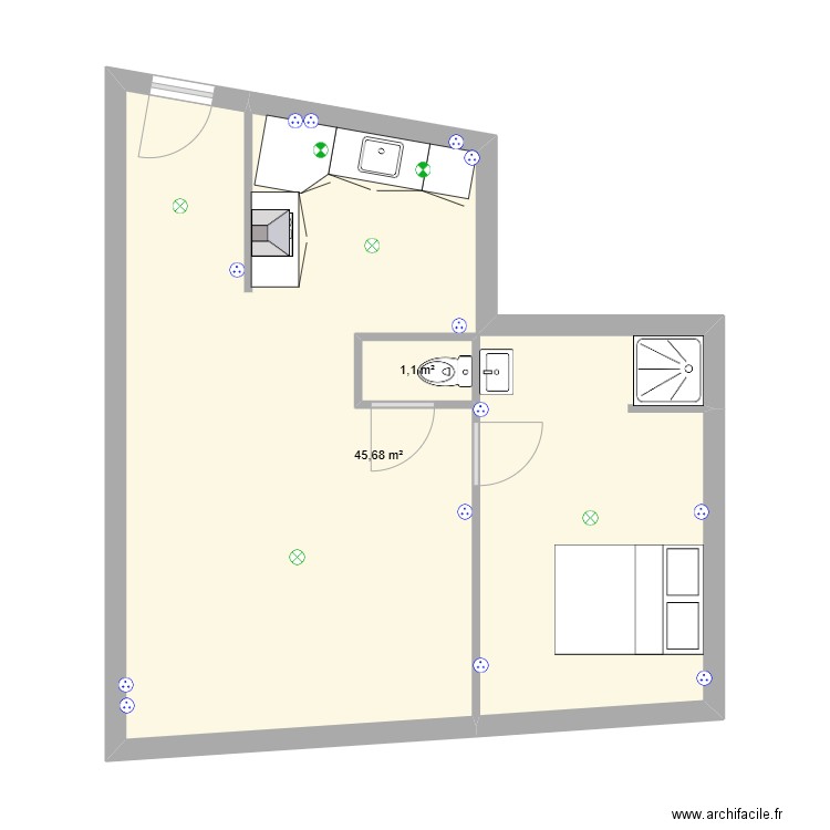 T2 coté passage. Plan de 2 pièces et 47 m2