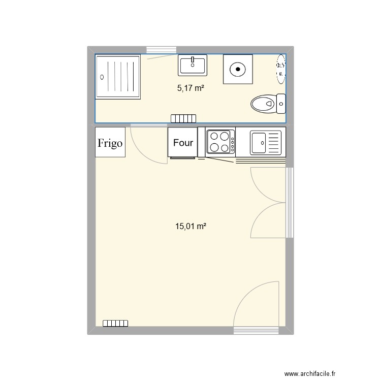 studio. Plan de 2 pièces et 20 m2