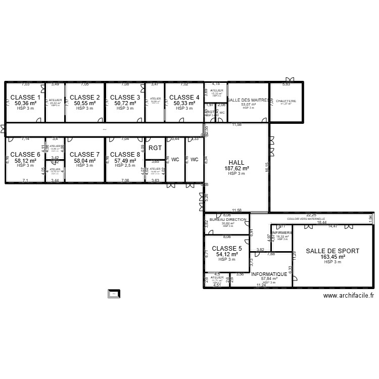 ELEMENTAIRE R. ROLLAND. Plan de 30 pièces et 1338 m2