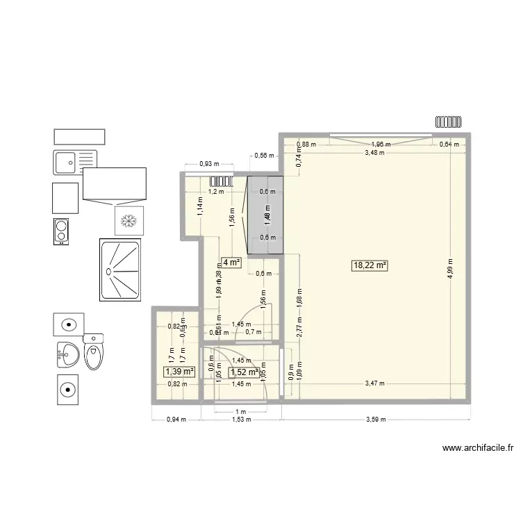 Appart mag dupp. Plan de 4 Pièces et 25 m²