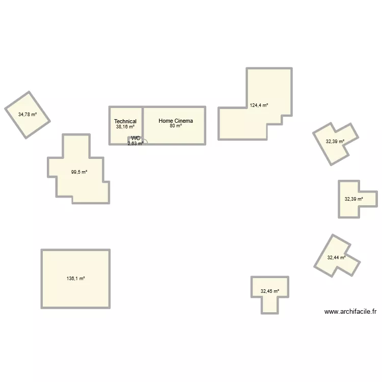 villa. Plan de 75  et 1903 m²