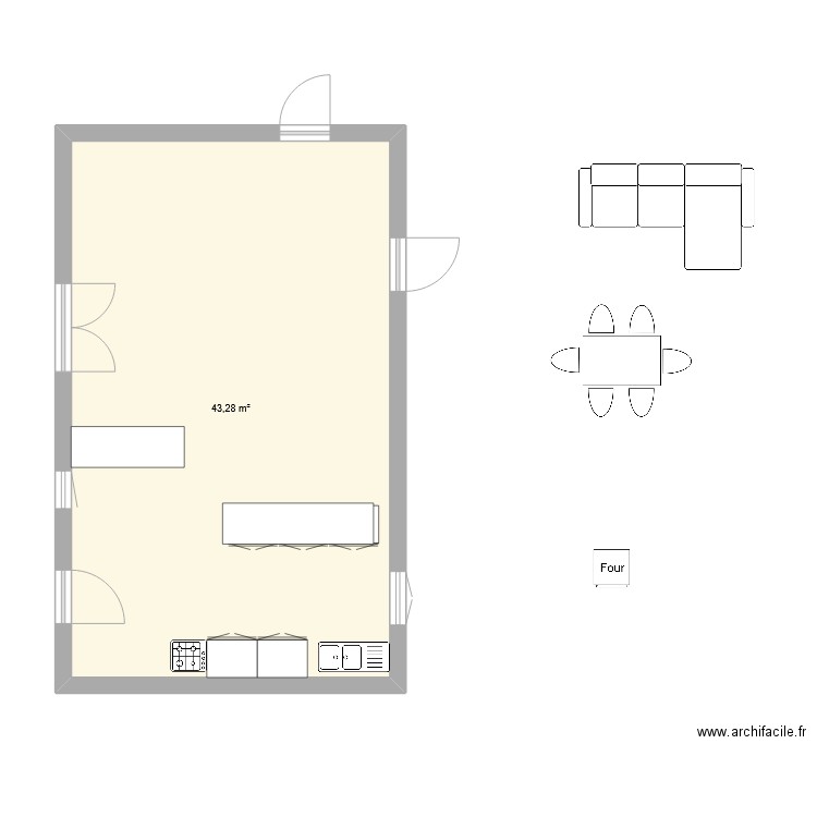 piece a vivre st etienne sur chalaronne. Plan de 1 pièce et 43 m2