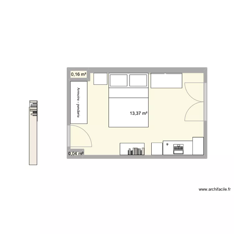 chambre 1. Plan de 3  et 14 m²