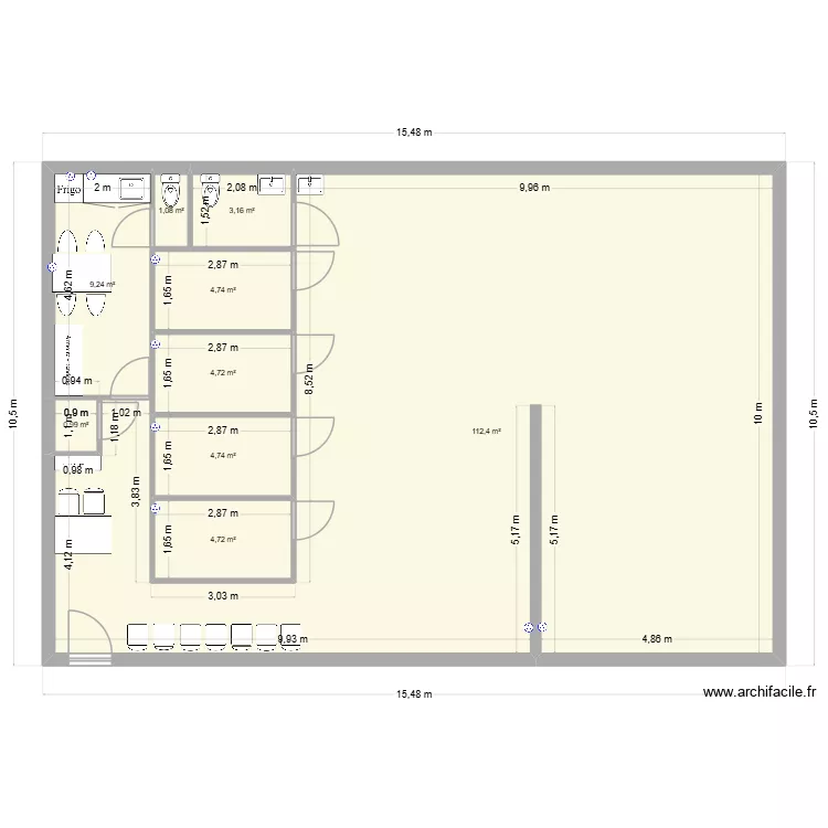 Koc sportif. Plan de 9  et 146 m²