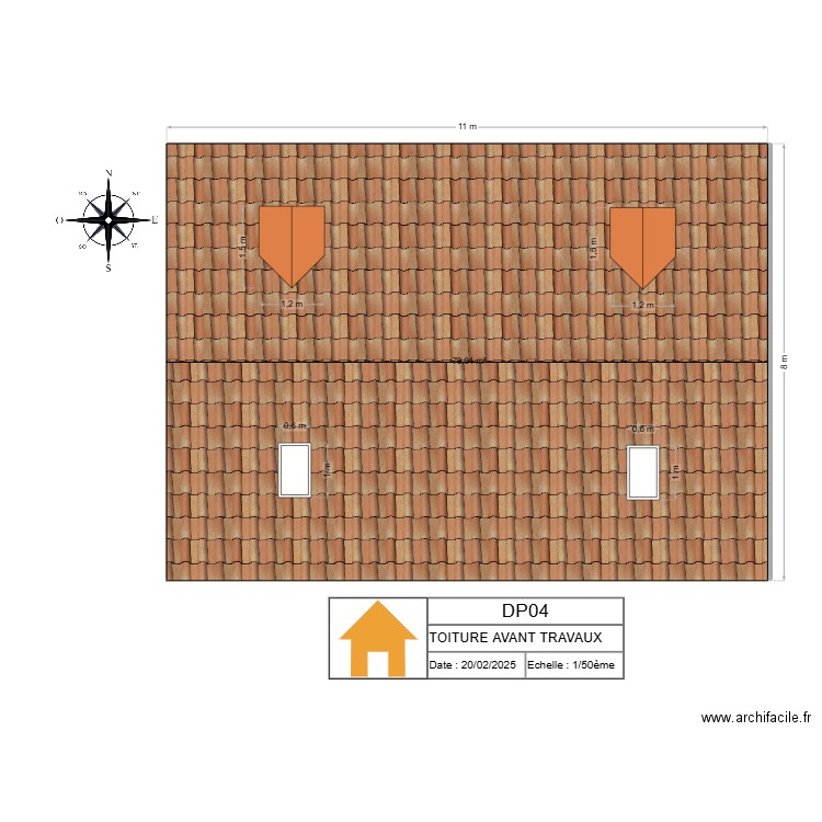 DP04 TOITURE AVANT TRAVAUX. Plan de 1 pièce et 79 m2
