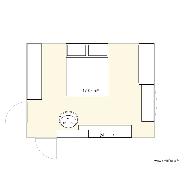 chambre parentale b. Plan de 1 pièce et 17 m2