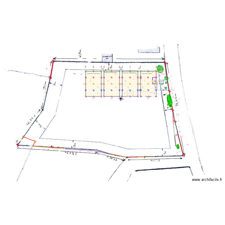 Ситуационен план за разполагане на контейнерите – V6 – Version avec tout. Plan de 5 pièces et 219 m2