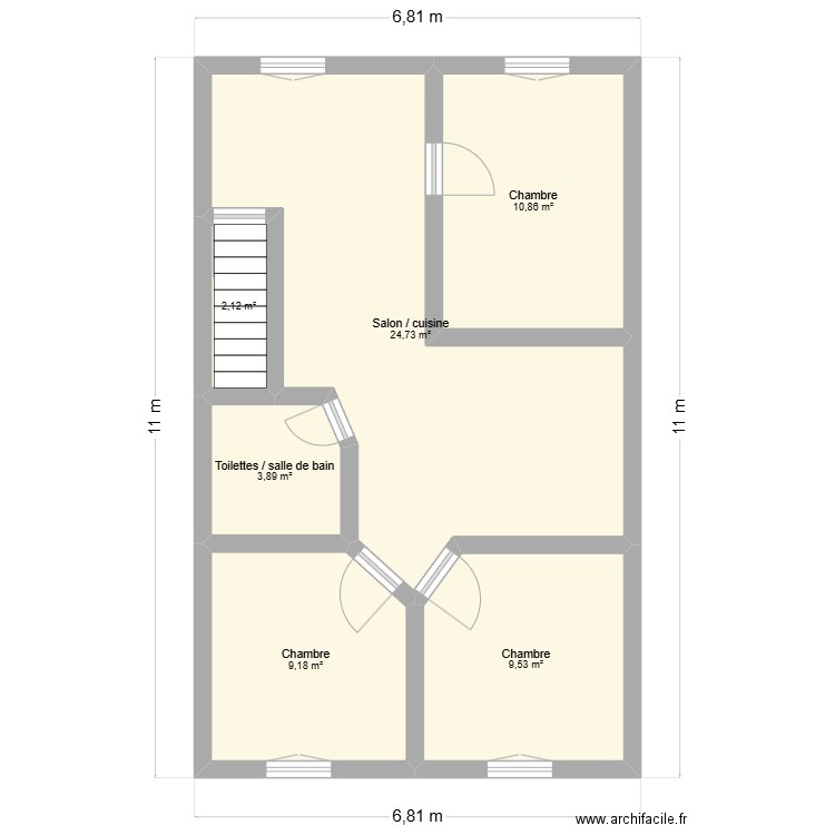 Aménagement combles. Plan de 6 pièces et 60 m2