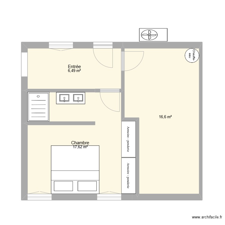 chambre rdc. Plan de 3 pièces et 41 m2