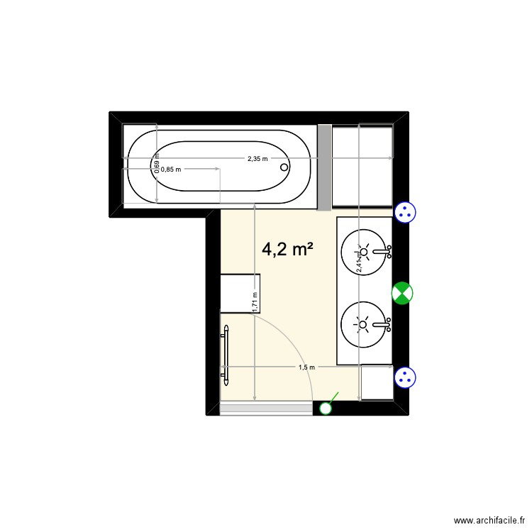 Salle De Bain. Plan de 1 pièce et 4 m2