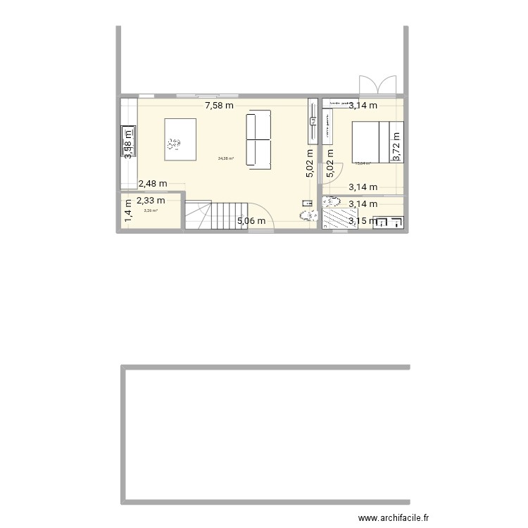 Tentative 1. Plan de 3 pièces et 53 m2