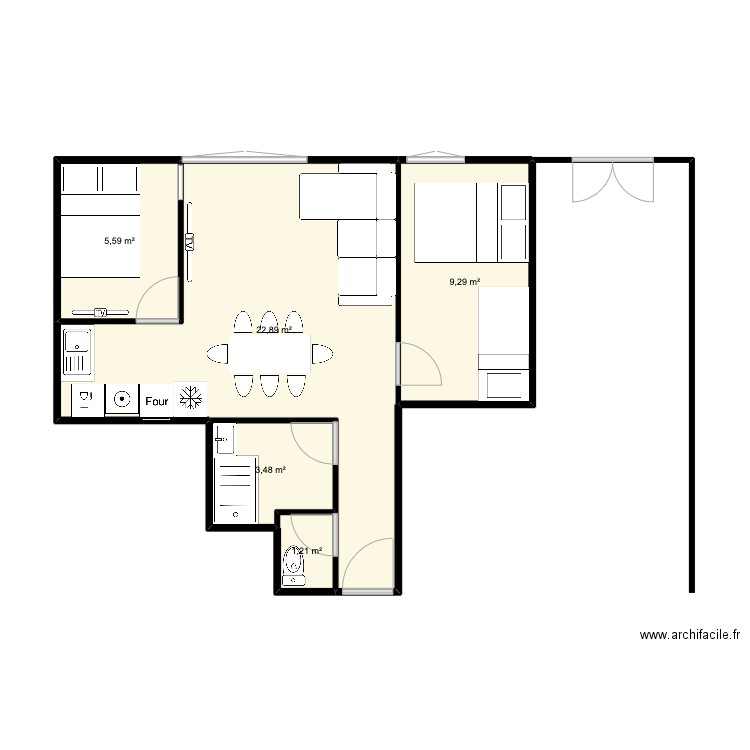 cimes. Plan de 5 pièces et 43 m2