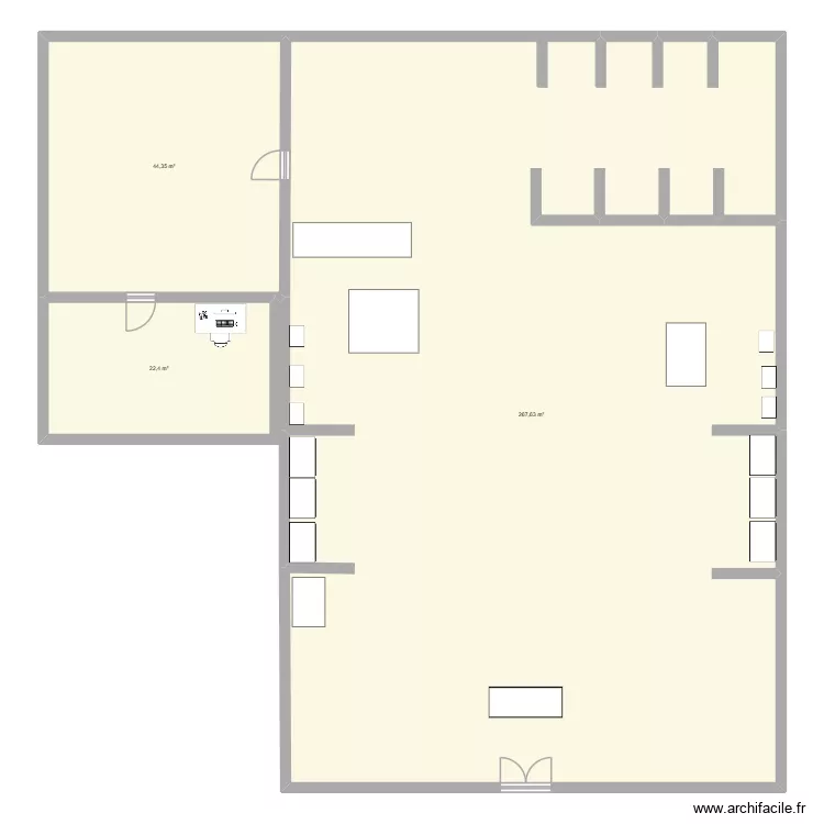 etam. Plan de 3 pièces et 334 m²