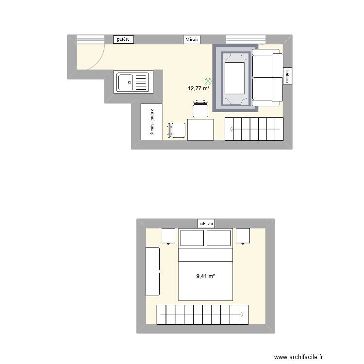 Duplex Nicolas. Plan de 2 pièces et 22 m2