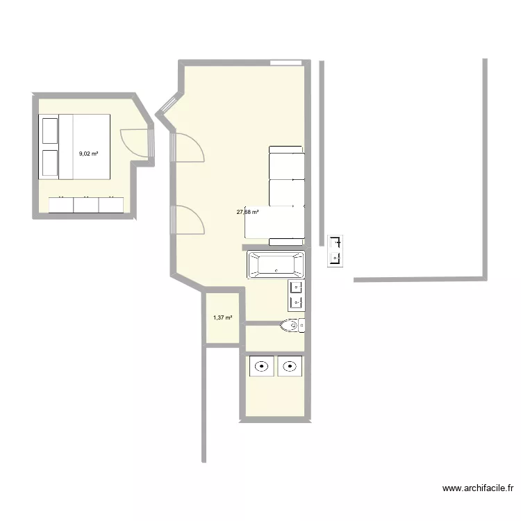 salle de bain salon. Plan de 3 et 38 m² salle de bain salon. Plan de 3 et 38 m²