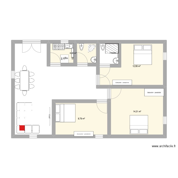 MA MAISON. Plan de 4 pièces et 42 m2