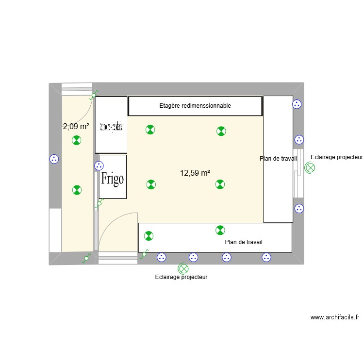 agrandissement cuisine. Plan de 2 pièces et 15 m2