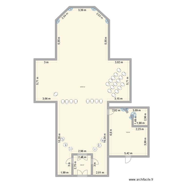 centre culturel meaurain. Plan de 3 pièces et 229 m2