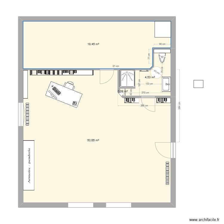 sdb haut 2025_80x90_3_coincoupé. Plan de 4 pièces et 74 m2
