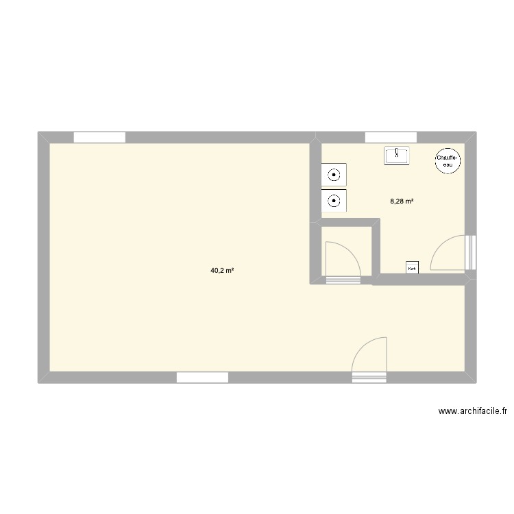 CERAN. Plan de 2 pièces et 48 m2